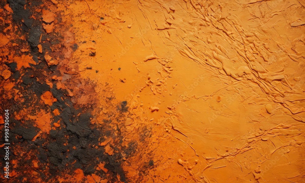 Aufkleber a close-up view of a textured orange and black surface, with a rough, uneven texture and a mix of da