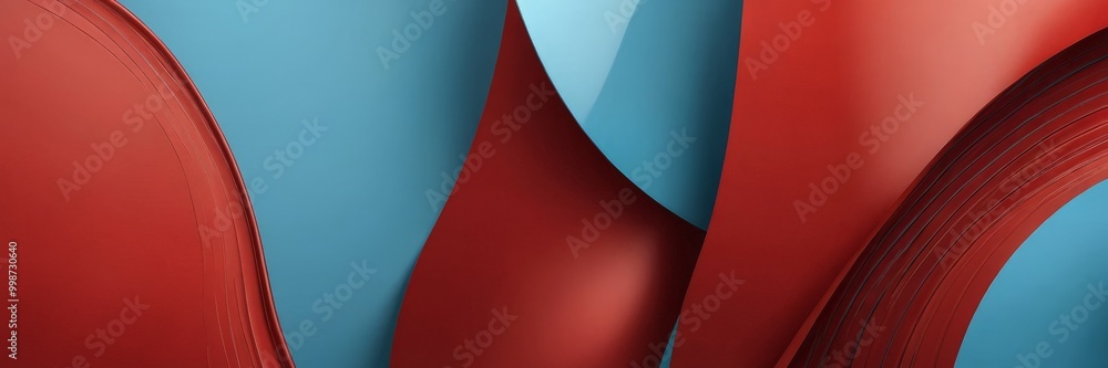 Fototapete Abstract composition featuring overlapping red and blue shapes, creating a dynamic and visually striking effect