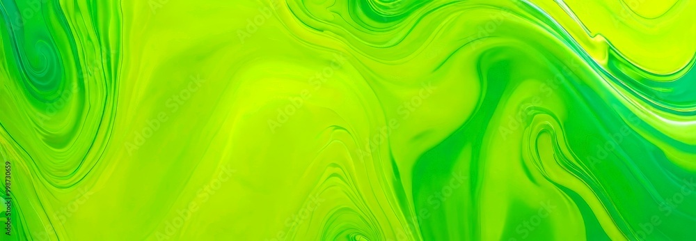 Poster a vibrant abstract pattern with swirling, fluid green and yellow hues, creating a dynamic and energe