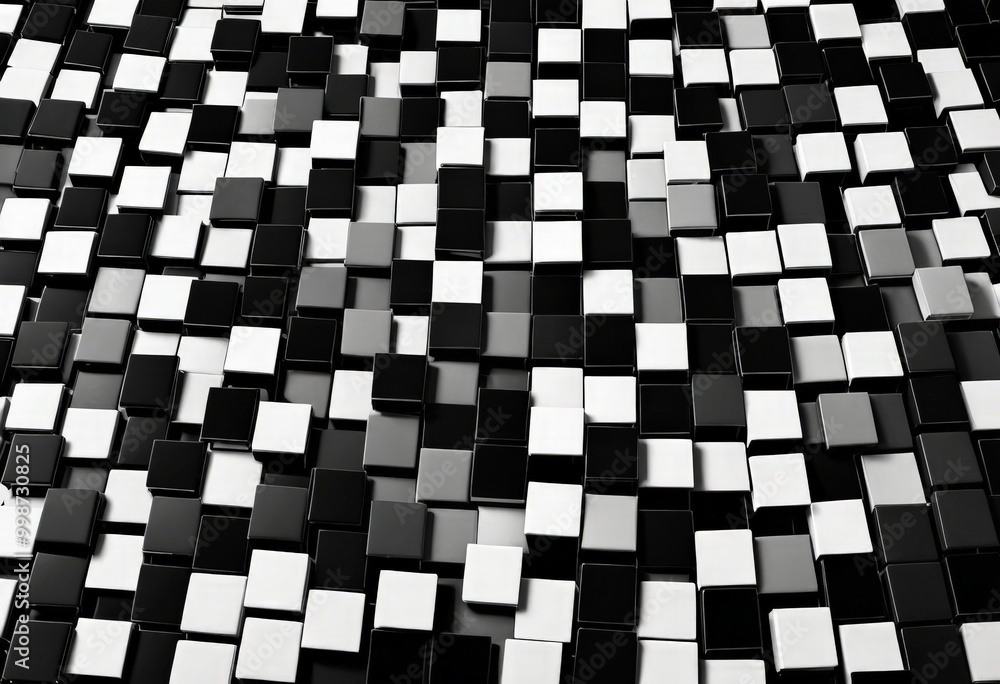 Poster A black and white grid of square tiles, with varying shades of gray and white, creating a visually striking pattern