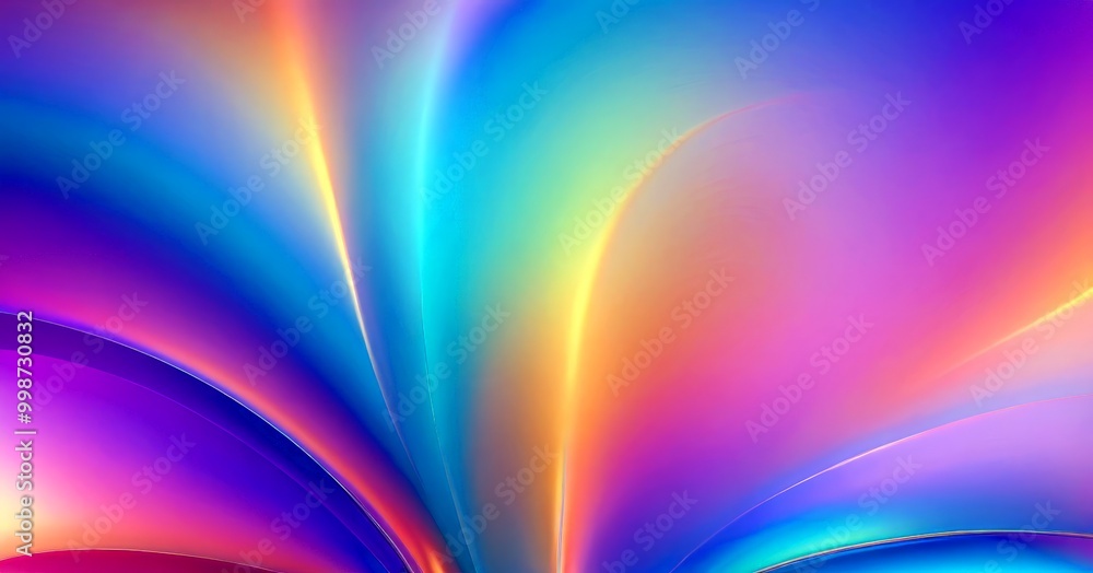 Poster a vibrant abstract pattern with curved lines and a gradient of colors, transitioning from blue to pu