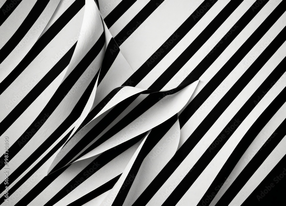 Poster a black and white photograph featuring a close-up view of a folded piece of paper with diagonal stri