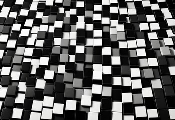 Fototapeta premium A black and white grid of square tiles, with varying shades of gray and white, creating a visually striking pattern
