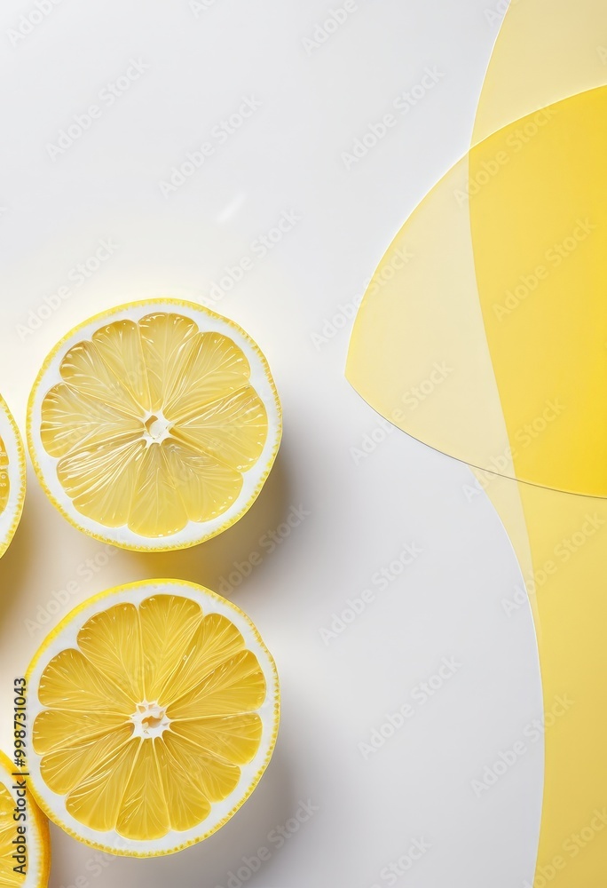 Poster Three lemon slices are arranged diagonally on a white background, with the top left slice slightly overlapping the bottom right slice