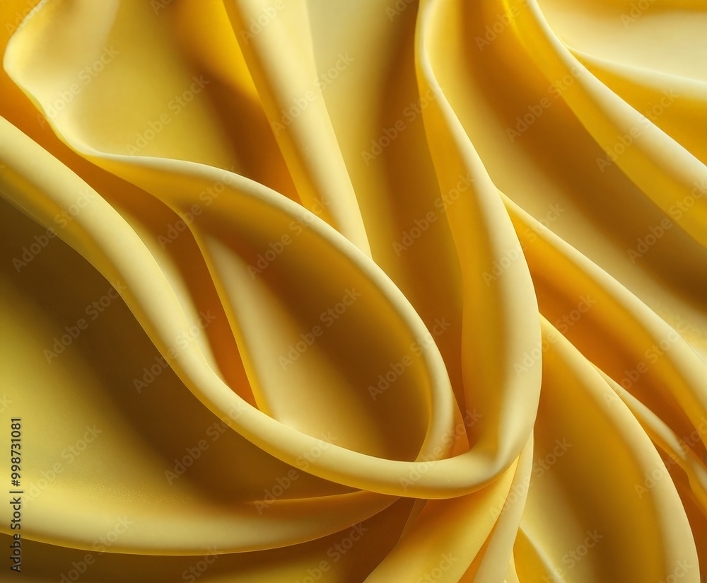 Poster a close-up view fabric with a smooth, flowing texture in a vibrant yellow color