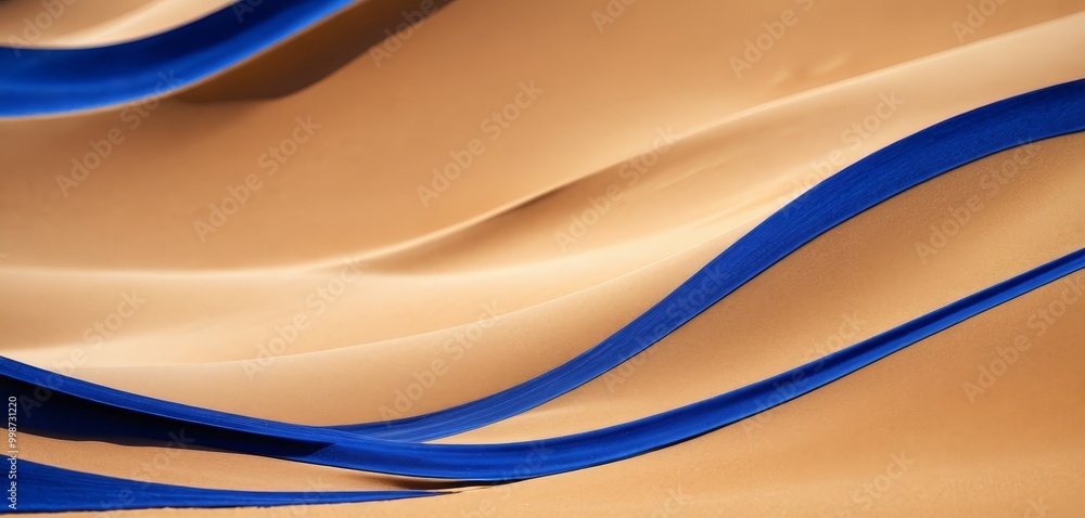 Aufkleber a close-up view of sand dunes with a blue ribbon-like pattern running across them, creating a sense 