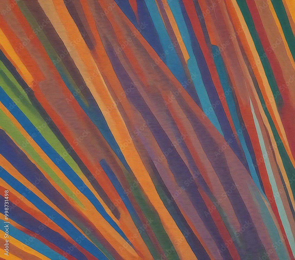 Aufkleber an abstract painting featuring a vibrant array of diagonal lines in various colors, creating a dynamic and energetic composition