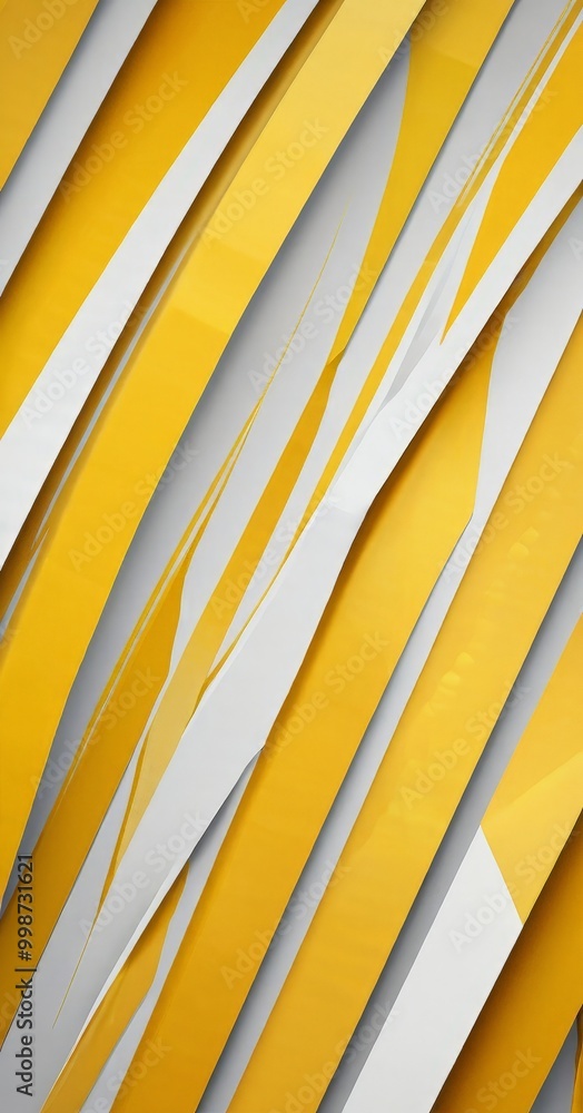 Poster a diagonal pattern of intersecting yellow and white stripes, creating a dynamic and visually striking composition