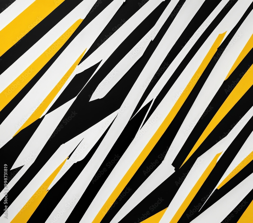 Fototapete a striking abstract composition of intersecting diagonal lines in black, white, and yellow, creating a dynamic and visually captivating pattern