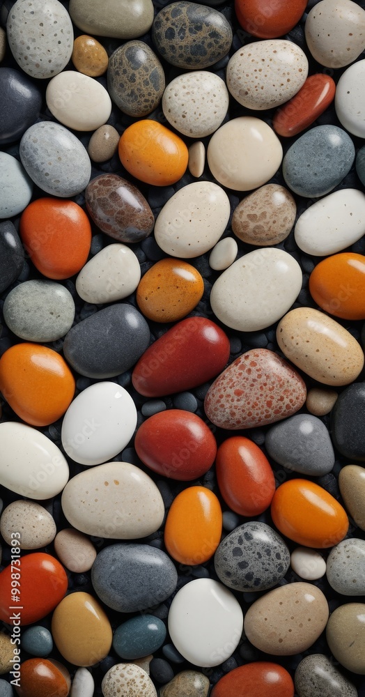 Poster A close-up variety of colorful pebbles and stones arranged in a pattern against a dark background
