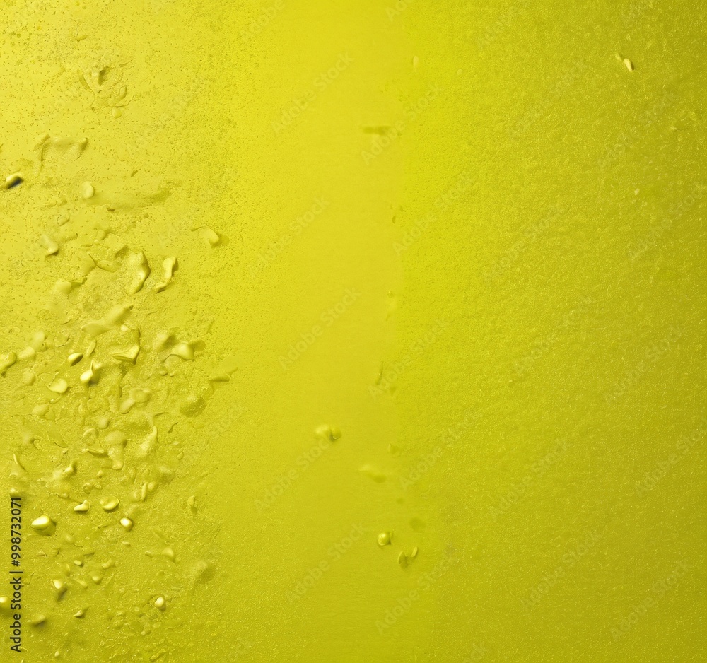 Poster A close-up view yellow surface with water droplets, creating a textured and reflective appearance