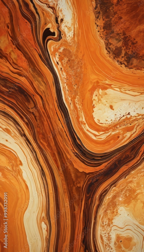 Aufkleber a close-up view swirling, abstract pattern of orange and brown hues, with some areas appearing darker and others lighter, creating a sense of depth and movement