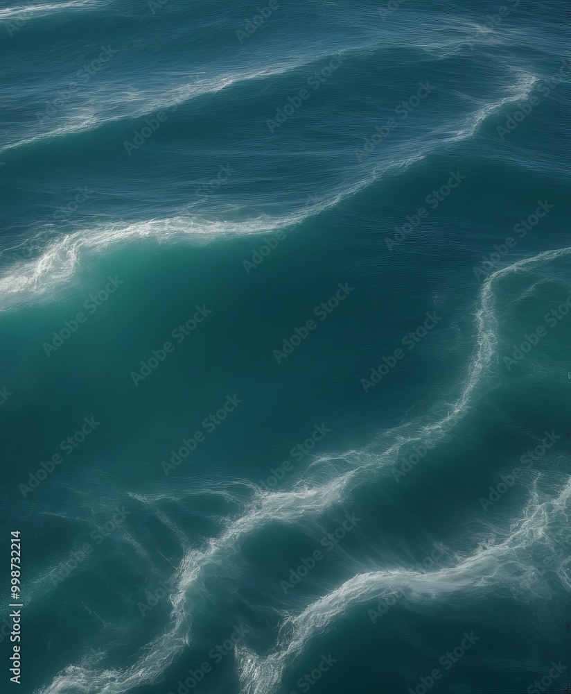 Poster aerial view of the ocean, showing the movement of waves and the deep blue-green color of the water