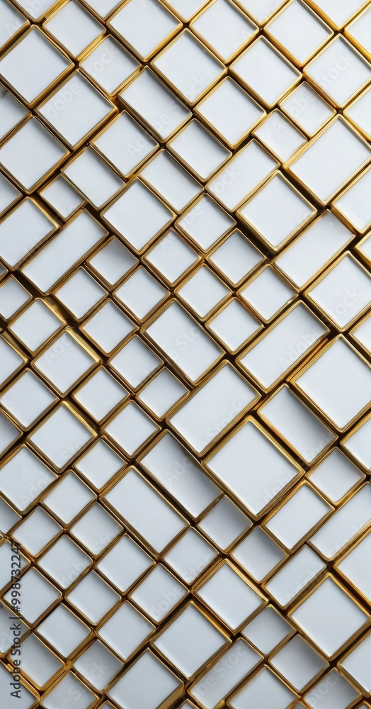 Poster a repeating pattern of white square tiles arranged in a diagonal grid, with gold-colored tiles overlaying the white ones