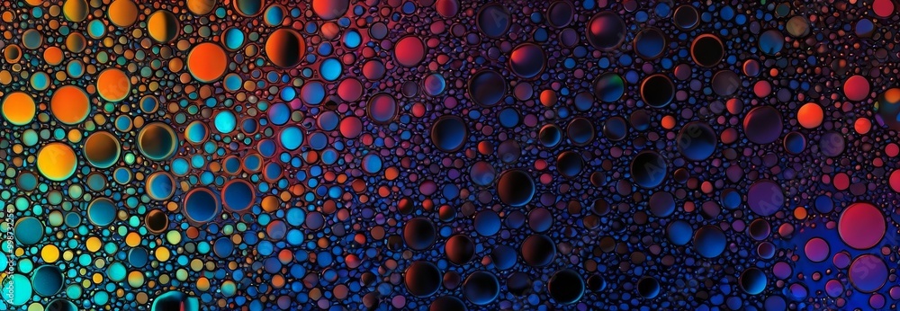 Poster A vibrant abstract composition of overlapping circles in various colors, including orange, blue, purple, and black, creating a dynamic and visually striking pattern.