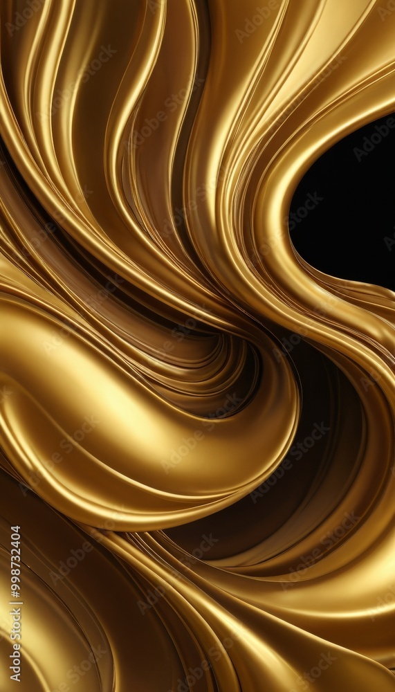 Poster a swirling pattern of golden, curved lines that create a sense of movement and dynamism The golden lines are set against a stark black background, which accentuates the