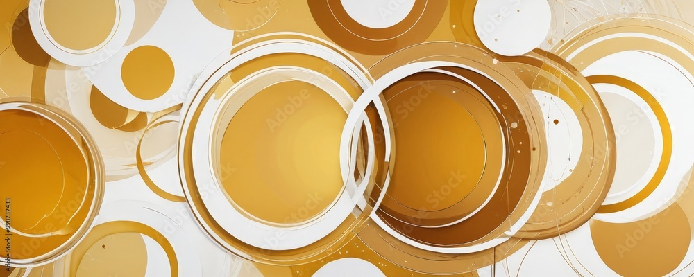 Fototapete a repeating pattern of overlapping circles in various shades of yellow and white, creating a visually striking abstract design