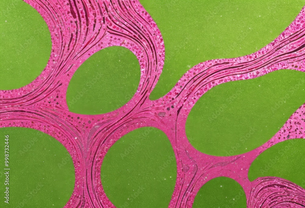 Aufkleber a vibrant abstract composition of overlapping pink and green shapes, creating a dynamic and visually