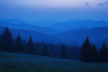 Obraz premium Majestic Nightfall: Capturing the Tranquility of the Blue Hour Landscapes