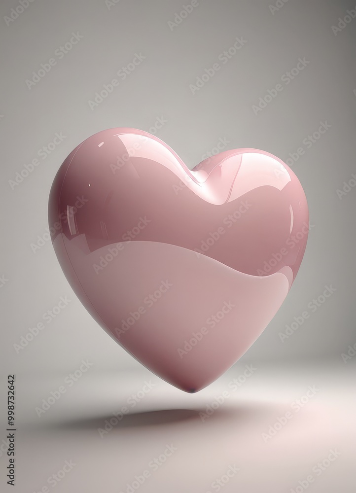 Aufkleber a pink heart-shaped object floats against a light gray background, casting a shadow on the floor bel
