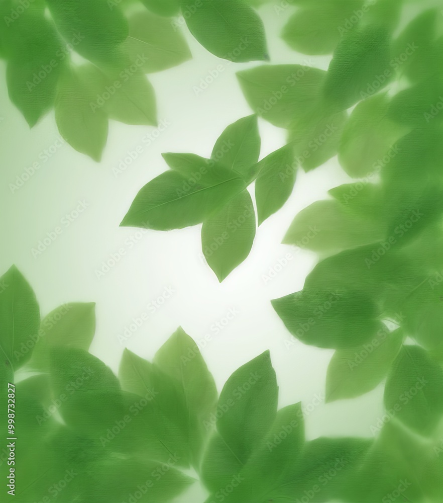 Fototapete a close-up view collection of green leaves, with the leaves appearing to be in a slightly blurred an