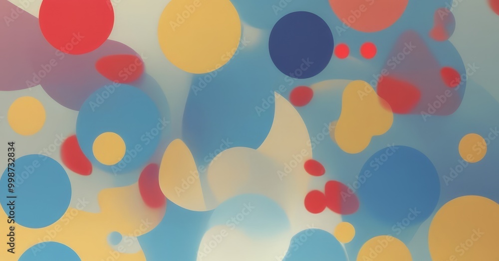 Poster a vibrant abstract composition of overlapping circles in various colors, including red, yellow, blue, and white, creating a dynamic and visually striking pattern