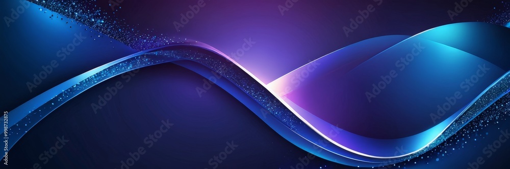 Poster a dynamic abstract composition with curved lines and a gradient of blue and purple hues The lines are adorned with small, glittering particles, adding a sense of movement