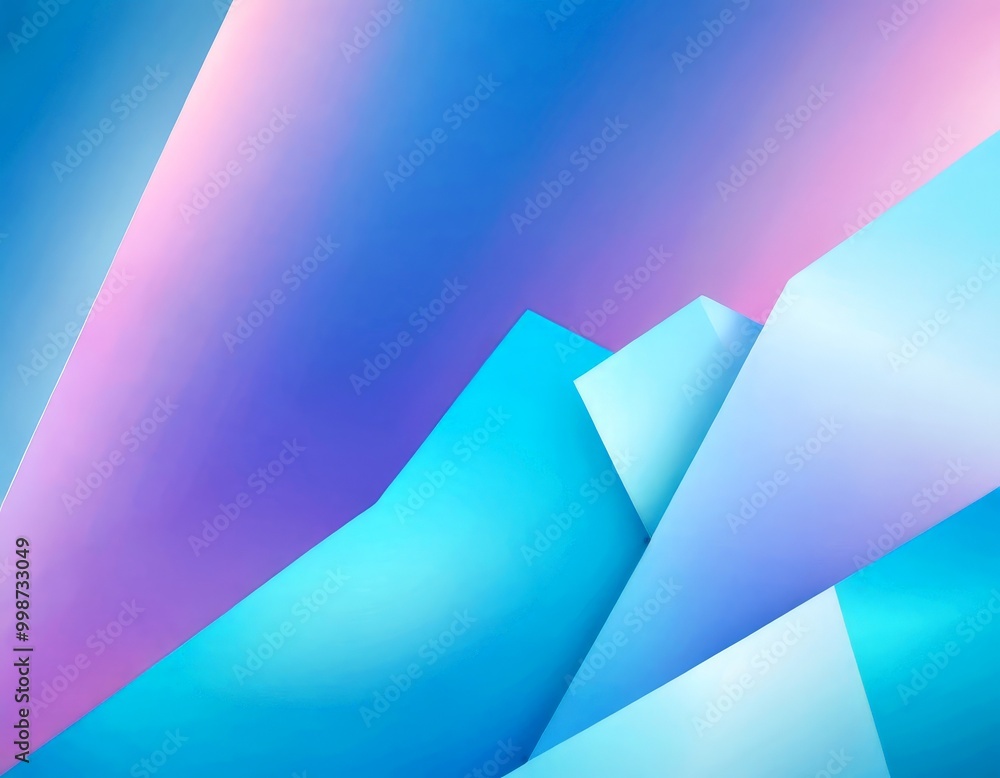 Poster a vibrant abstract composition of overlapping geometric shapes in shades of blue, pink, and purple, 