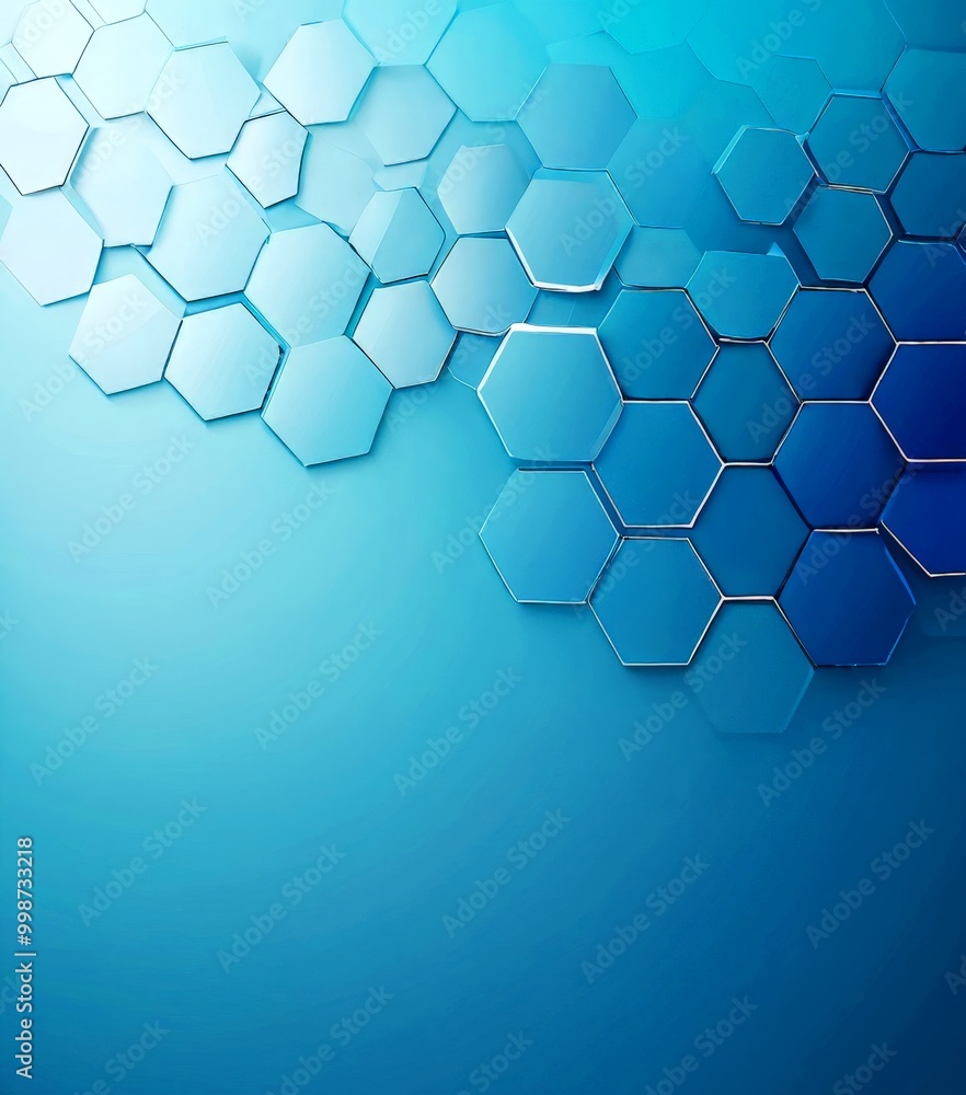 Poster a repeating pattern of hexagonal shapes in shades of blue and white, arranged in a diagonal line across the frame