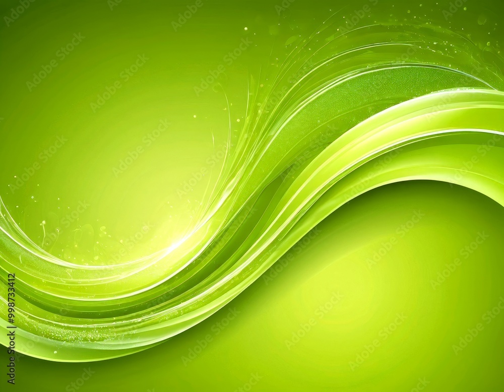 Poster a vibrant abstract design with green and white hues, featuring curved lines and a sense of movement