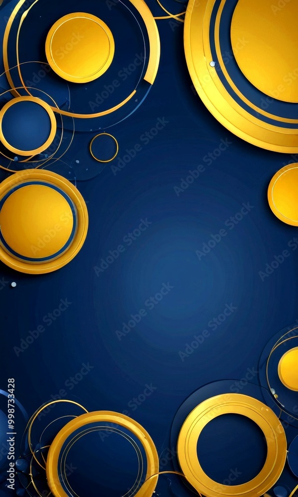 Aufkleber a dark blue background with a repeating pattern of gold circles and lines, creating a visually striking and abstract design