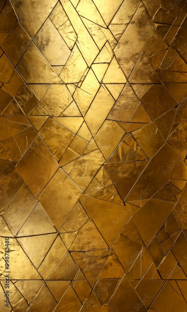 Poster a close-up view textured golden surface composed of irregularly shaped pieces arranged in a diagonal pattern