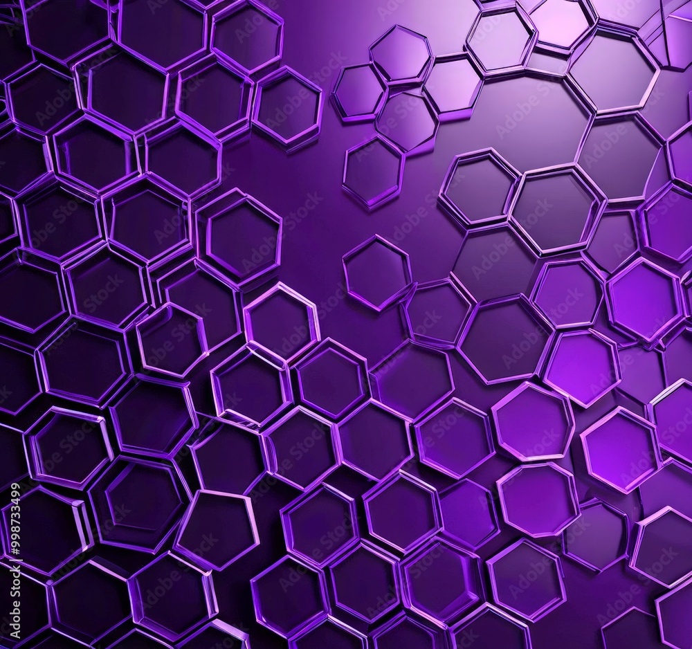 Poster a repeating pattern of hexagonal shapes in various shades of purple, creating a visually striking and abstract design