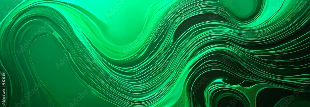 Poster a striking abstract pattern of green and black lines and curves, creating a sense of movement and dynamism