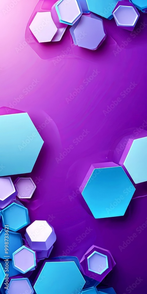 Leinwandbilder a vibrant abstract composition of overlapping hexagonal shapes in various shades of blue and purple against a gradient purple background