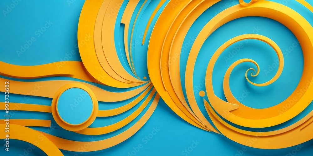 Aufkleber a vibrant abstract composition of overlapping curved shapes in shades of blue and orange, creating a dynamic and visually striking pattern