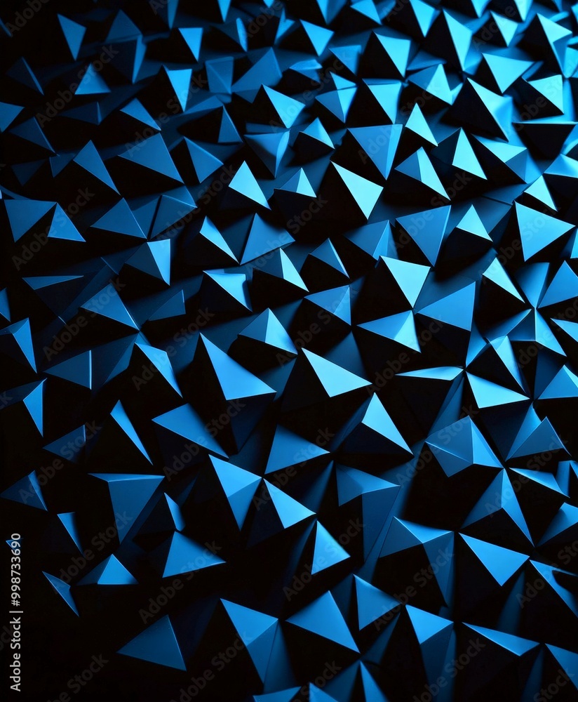 Poster a close-up view pattern of blue triangles arranged in a grid-like fashion, creating a visually striking and abstract design