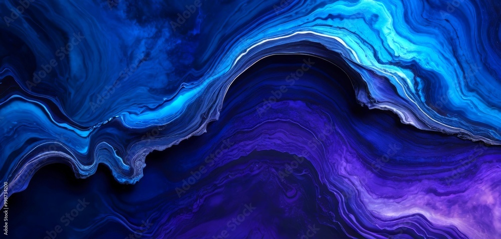 Poster a striking abstract pattern of swirling, fluid blue and purple hues, creating a sense of movement an