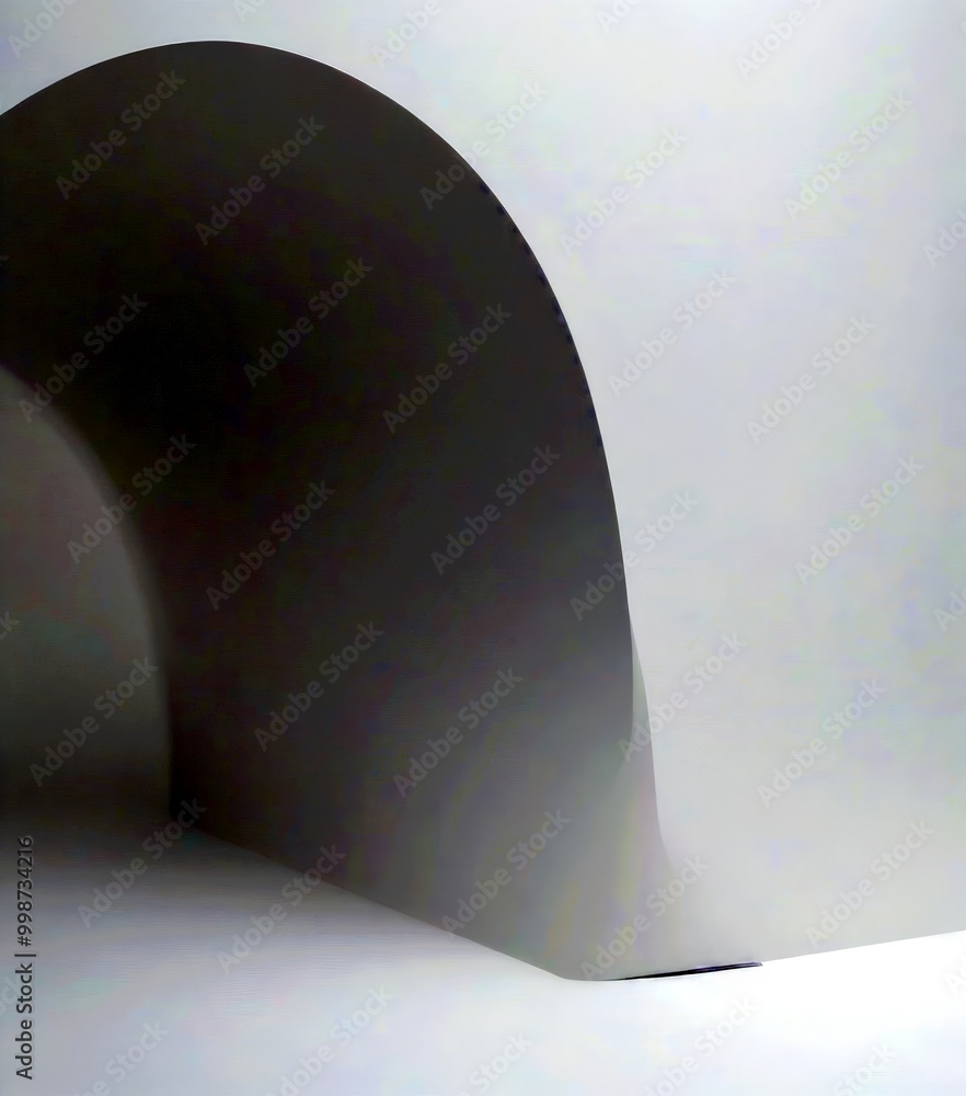 Aufkleber a minimalist white wall with a curved arch on the right side, creating a sense of depth and perspect