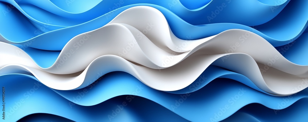 Poster abstract waves in blue and white colors create a dynamic, soothing background for various design pro