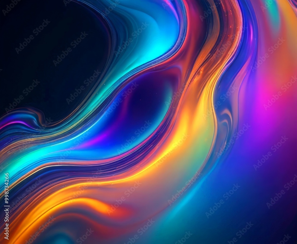 Poster a vibrant abstract composition of swirling, multicolored lines and curves, creating a dynamic and visually striking effect