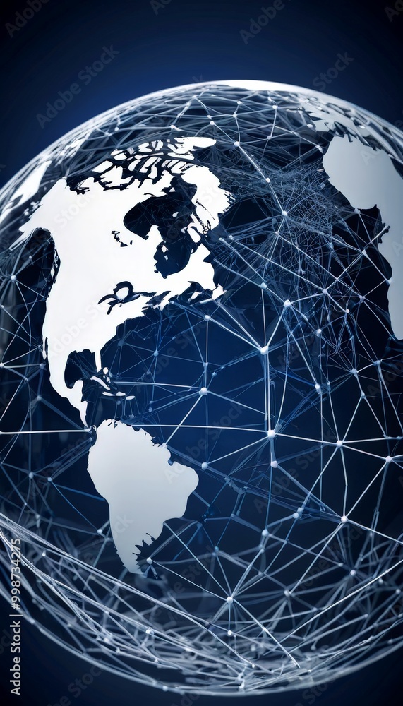 Poster A of the Earth, with a network of interconnected lines and dots representing the global communication and information infrastructure