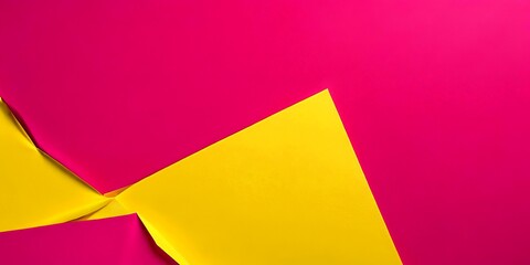 Abstract composition of overlapping paper shapes in pink and yellow against a solid pink background