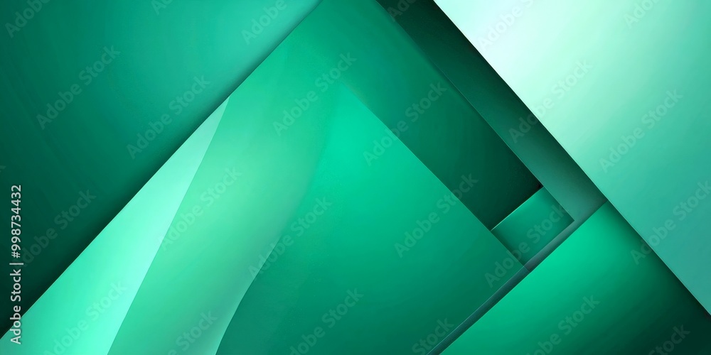 Poster a geometric abstract composition with intersecting lines and triangles in shades of green, creating a sense of depth and dimension