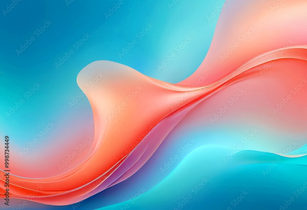Poster a vibrant abstract composition of fluid, wave-like shapes in shades of blue, pink, and orange, creat