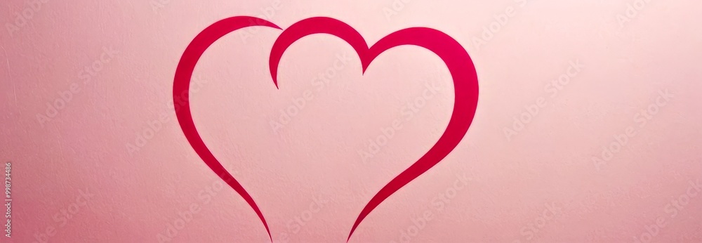 Poster A simple pink heart shape with a curved line design, set against a light pink background