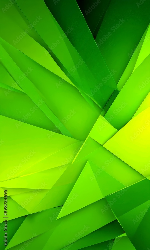 Aufkleber a vibrant abstract composition of overlapping triangular shapes in various shades of green, creating a dynamic and visually striking pattern