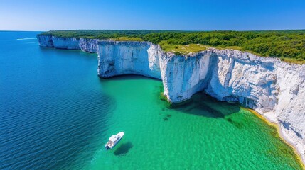 A scenic cliffside view at golden hour with the sun casting long shadows and vibrant colors in the sky