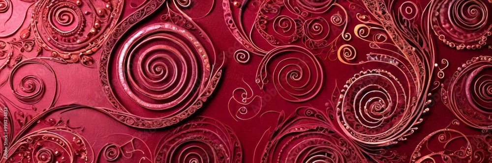 Poster a close-up view textured surface with a repeating pattern of spirals in shades of red and brown the 