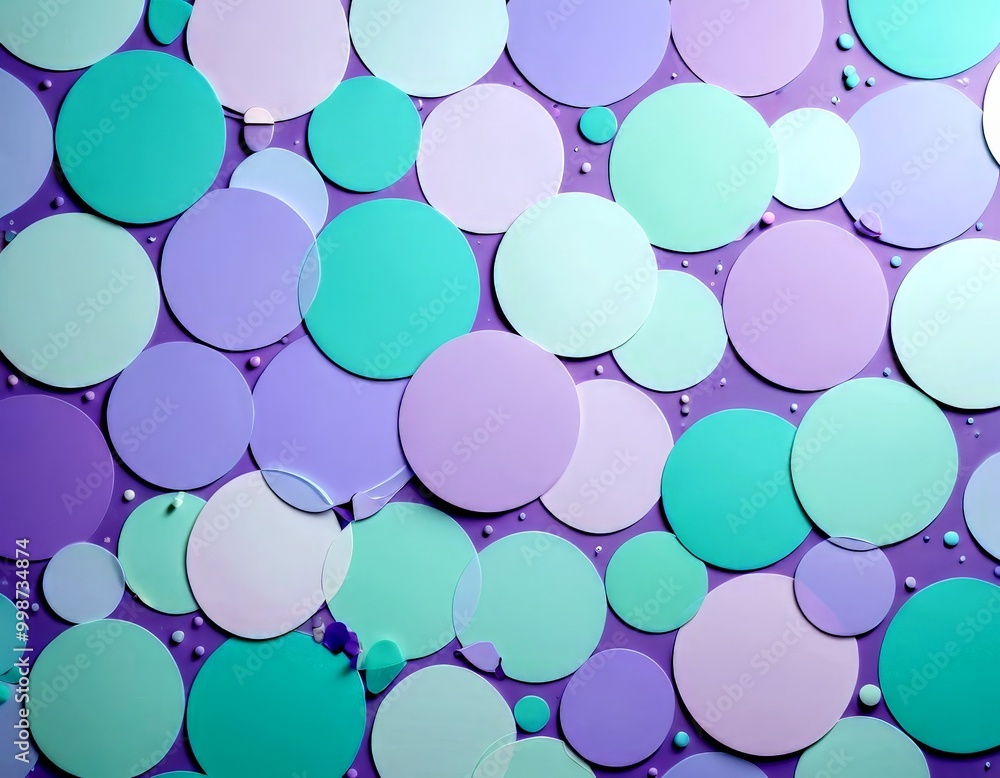 Aufkleber a vibrant arrangement of overlapping circles in various shades of purple, mint green, and light blue, creating a visually appealing and abstract pattern